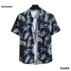 HAIBINZOULU Men's Summer Short Sleeve Printed Shirt Thin Beach Shirt Men's Clothing Turtle Neck Polo  Shirt for Men Casual Top