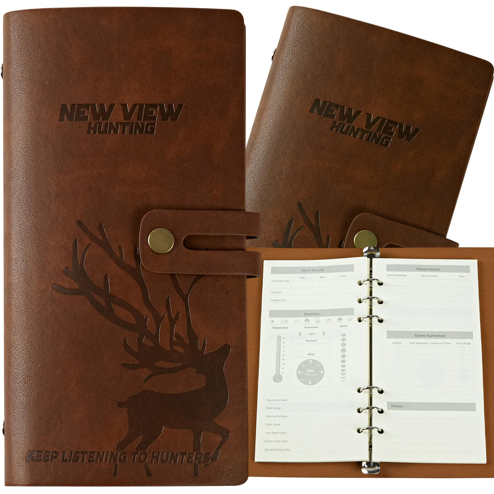 2 Pcs Leather Hunting Log Book for Hunting Record, 100 Pages Side