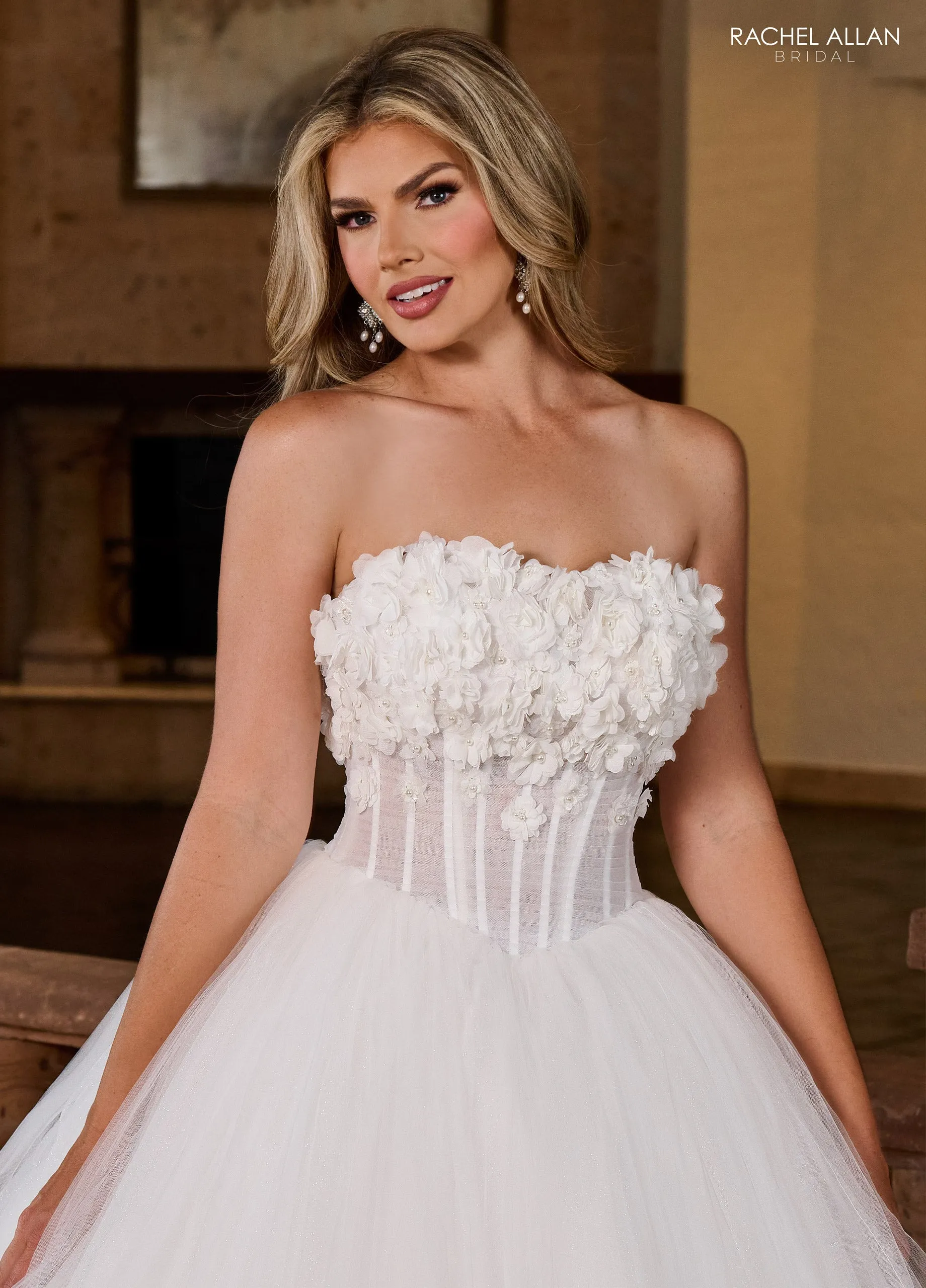 3D Floral Strapless Bridal Gown by Rachel Allan RB6160