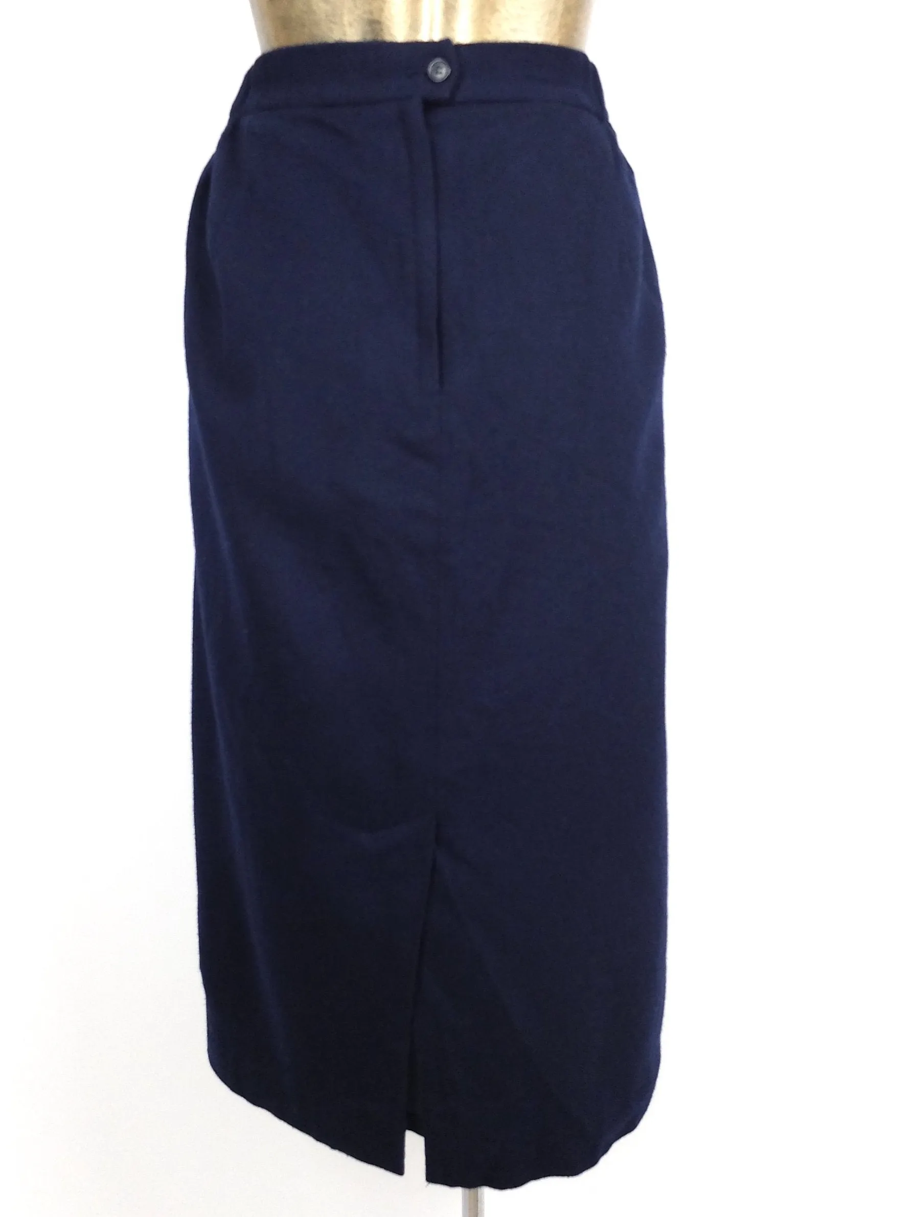 70s Mod Navy Blue Basic Wool High Waisted A-Line Midi Pencil Skirt