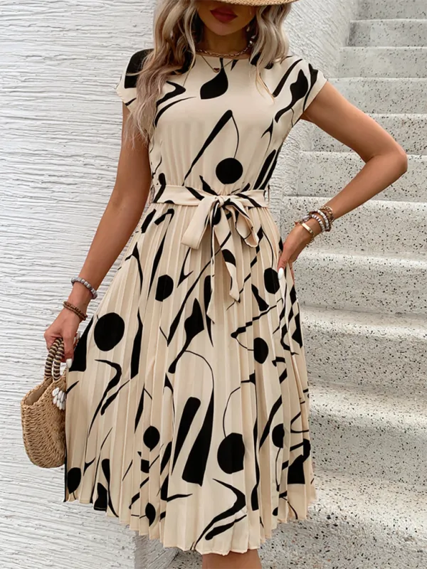 Abstract Print Pleated Midi Dress