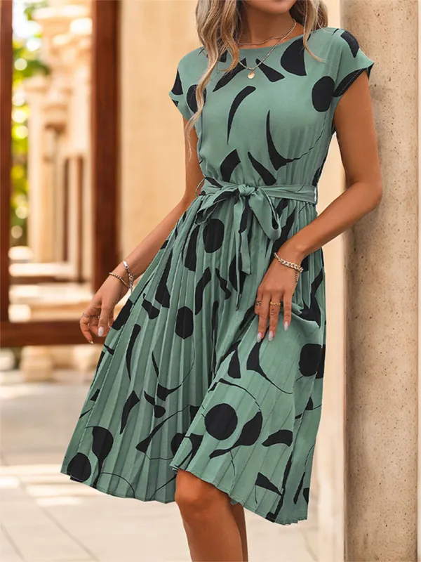 Abstract Print Pleated Midi Dress