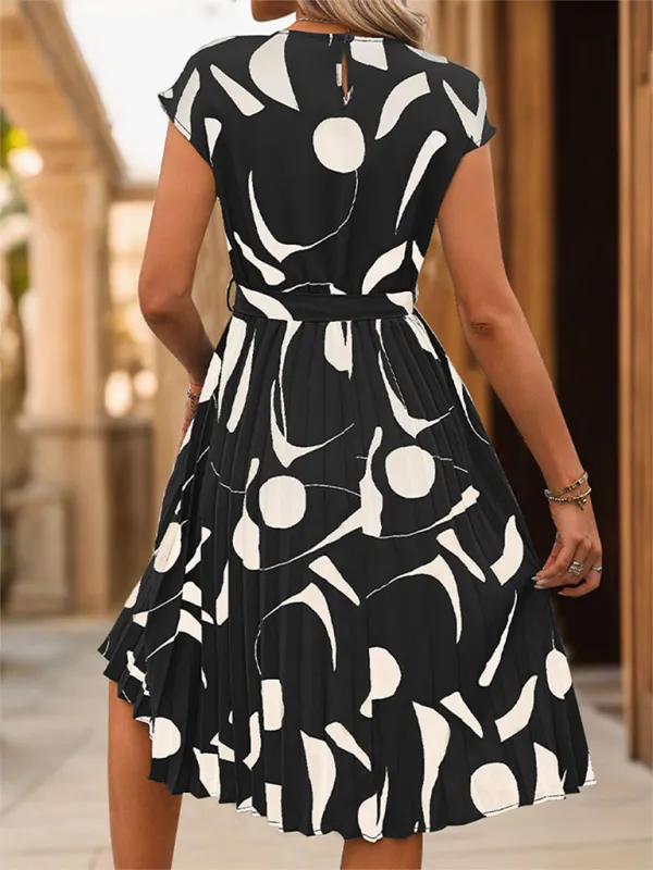 Abstract Print Pleated Midi Dress