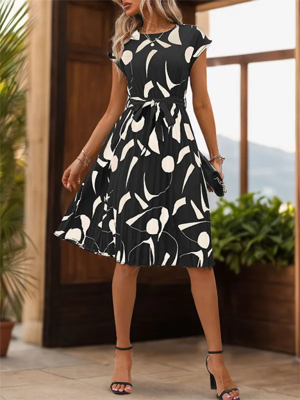 Abstract Print Pleated Midi Dress