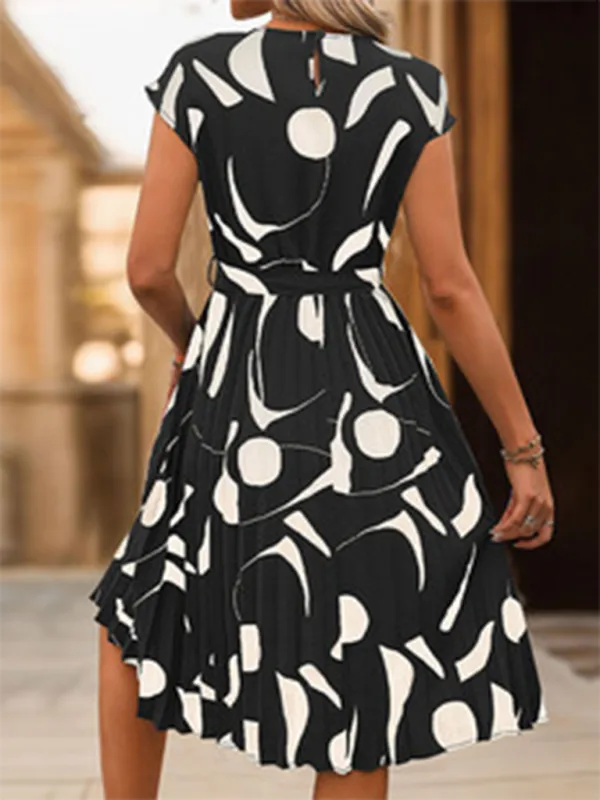 Abstract Print Pleated Midi Dress