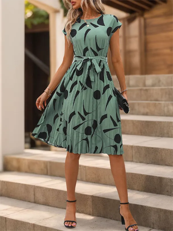 Abstract Print Pleated Midi Dress