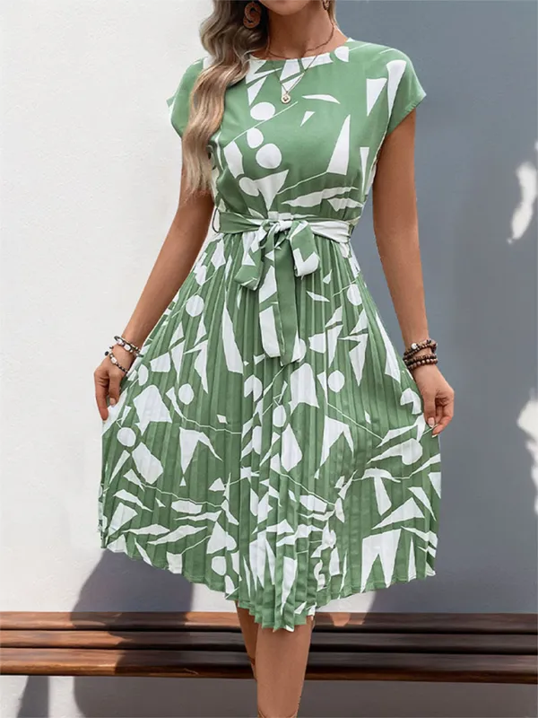 Abstract Print Pleated Midi Dress