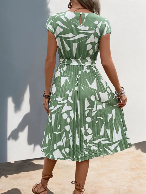 Abstract Print Pleated Midi Dress