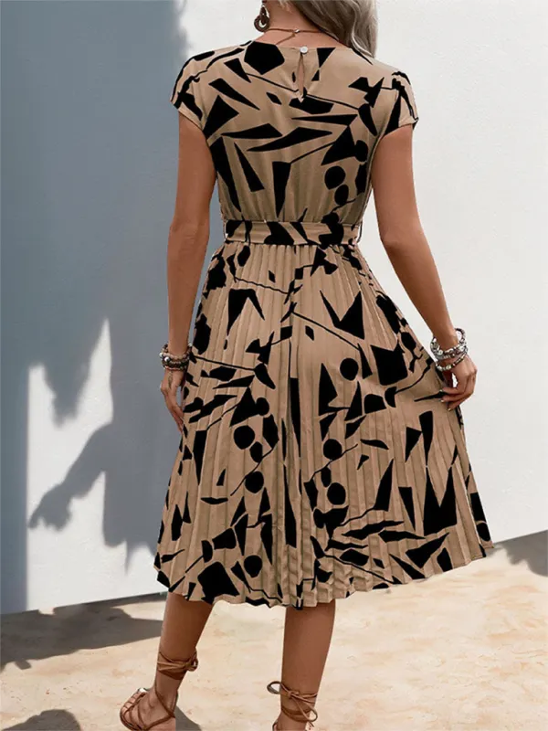 Abstract Print Pleated Midi Dress