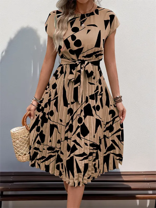 Abstract Print Pleated Midi Dress