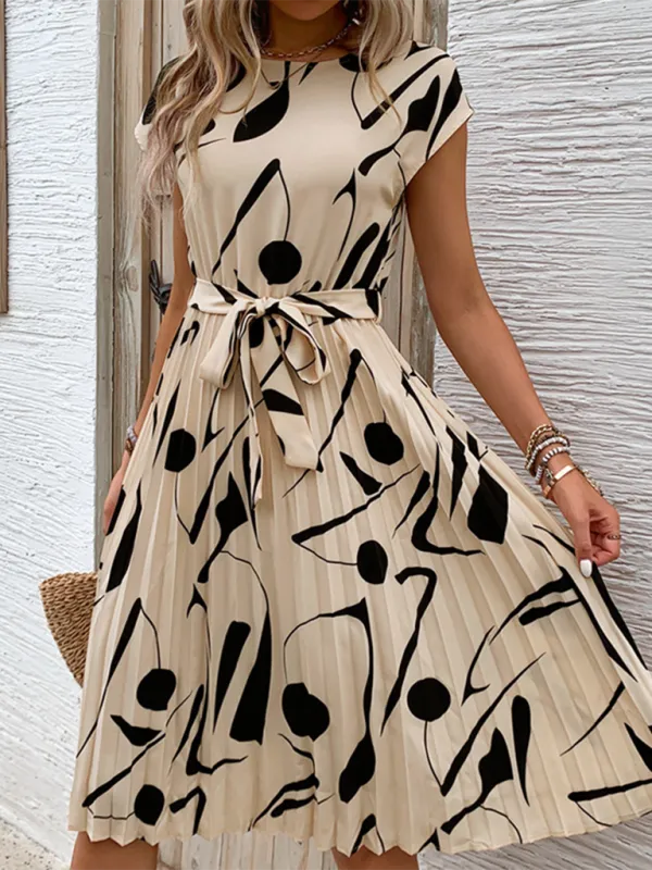 Abstract Print Pleated Midi Dress