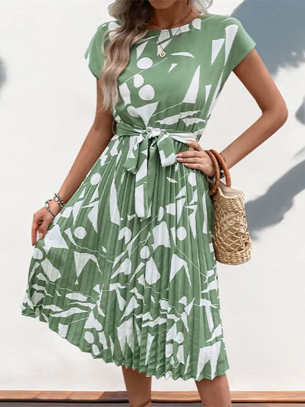 Abstract Print Pleated Midi Dress