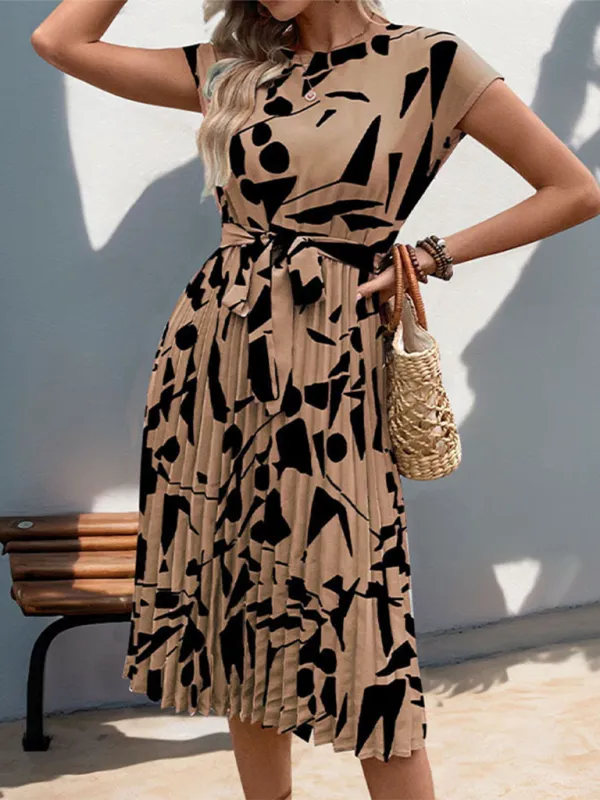 Abstract Print Pleated Midi Dress