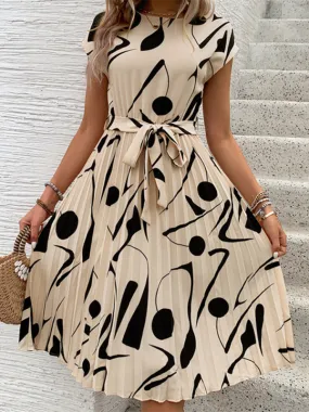 Abstract Print Pleated Midi Dress