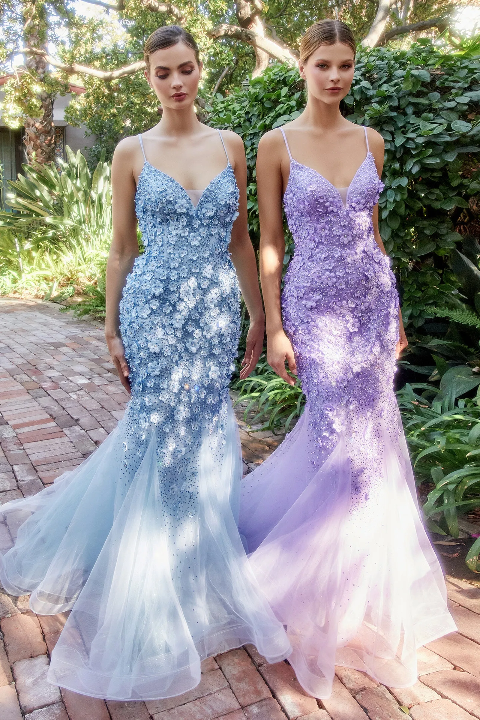 ANDREA & LEO A1201 Floral Beaded Tulle Mermaid Dress