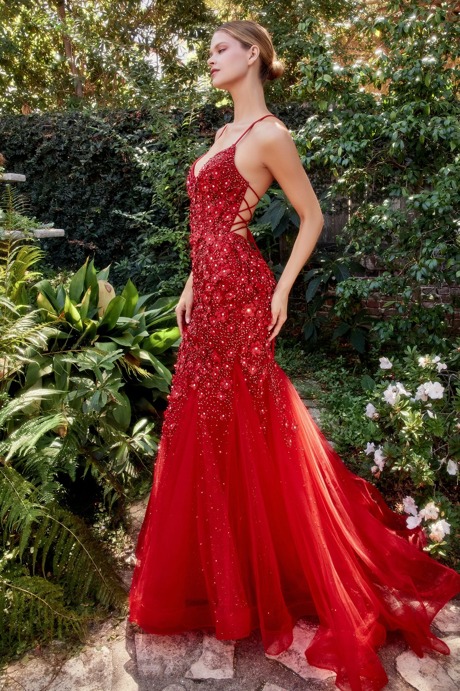 ANDREA & LEO A1201 Floral Beaded Tulle Mermaid Dress