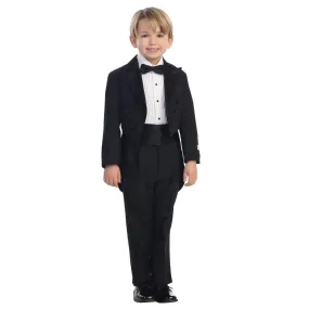 Baby Boys Black Peak Collar Round Split Tail Elegant 5 Pc Tuxedo Suit 6-24M