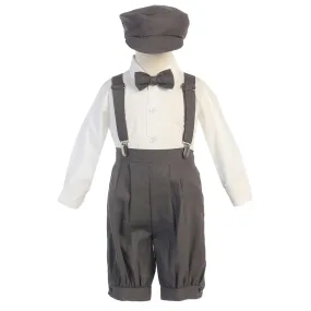 Baby Boys Charcoal Suspenders Short Pants Hat Easter Outfit Set 3-24M