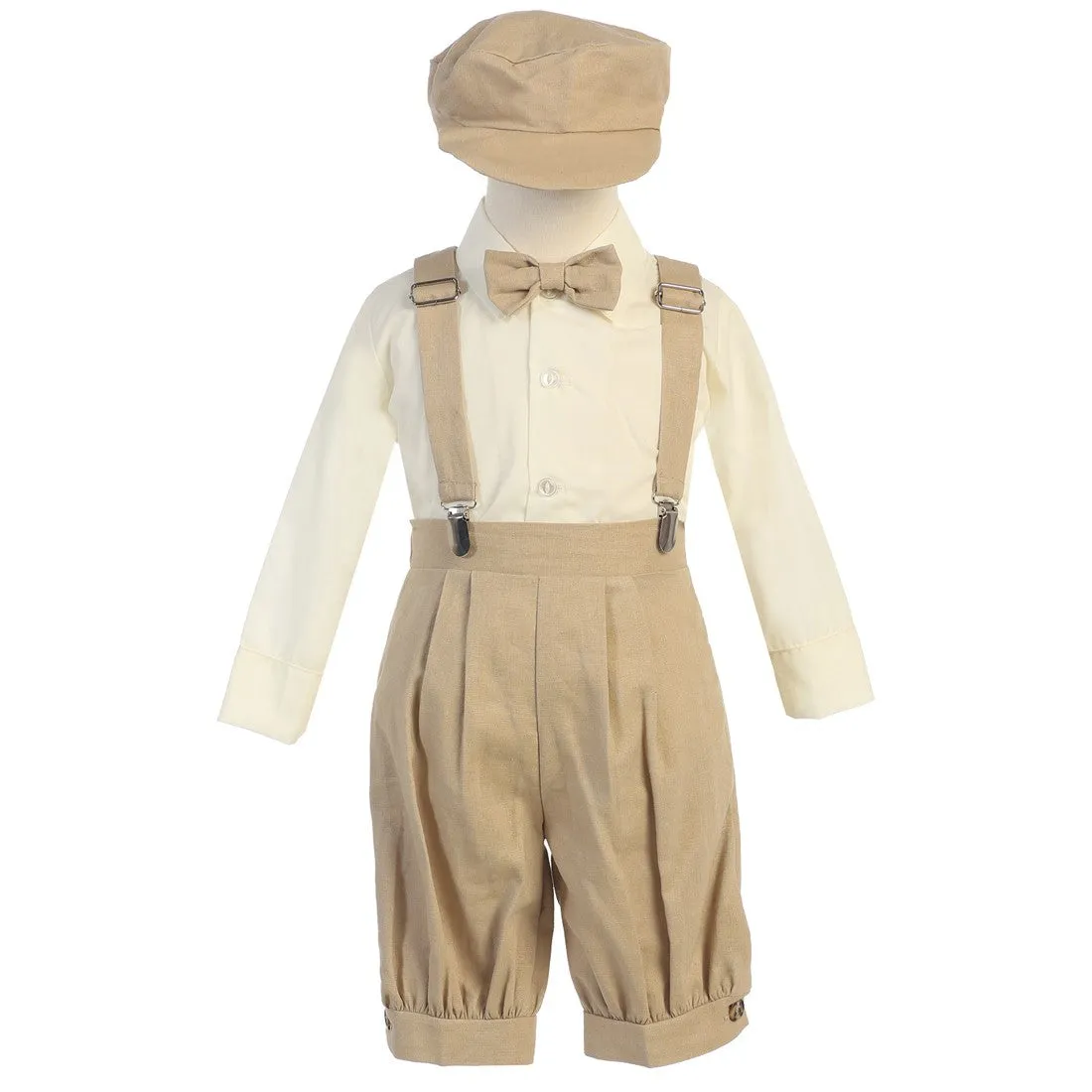 Baby Boys Khaki Suspenders Short Pants Hat Easter Outfit Set 3-24M