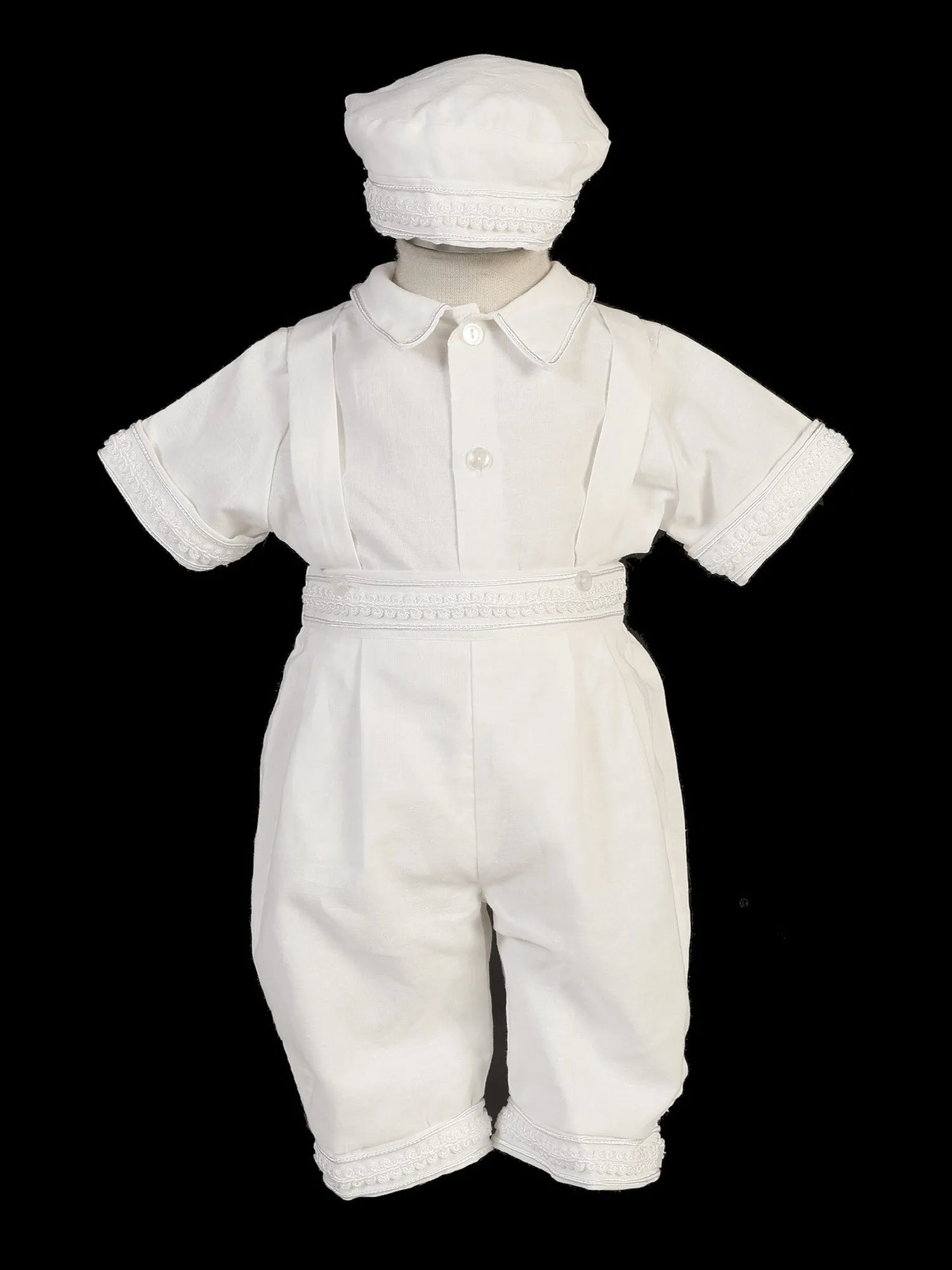 Baby Boys White Suspenders Stole Hat Linen Christening Baptism Outfit 3-24M