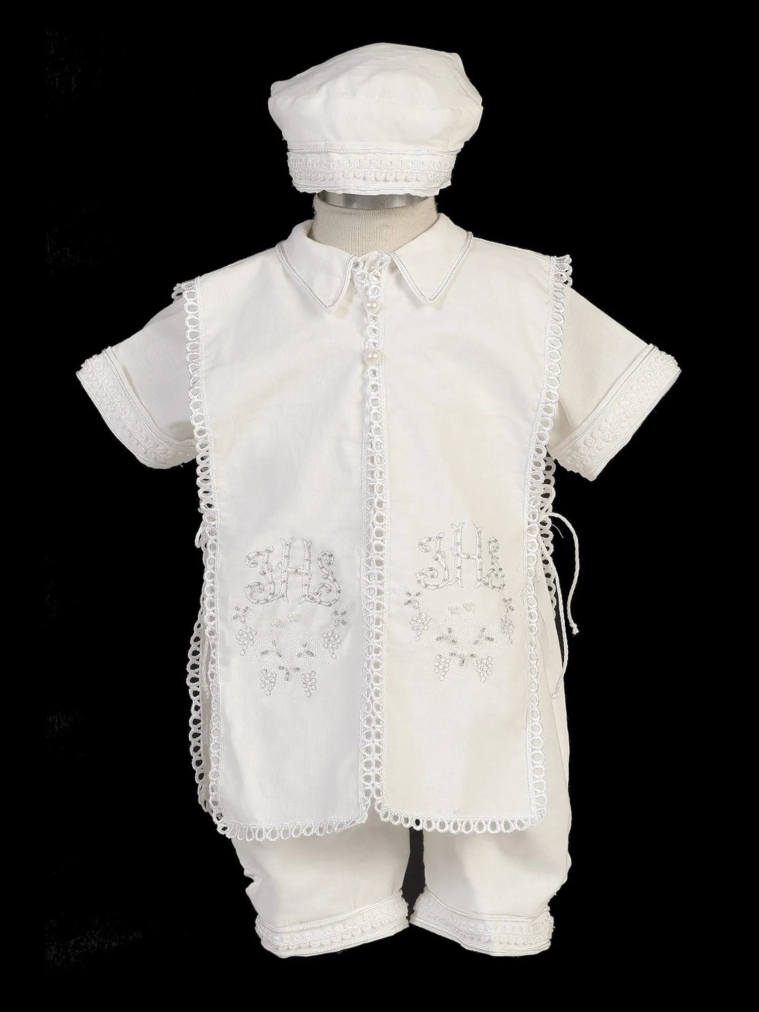 Baby Boys White Suspenders Stole Hat Linen Christening Baptism Outfit 3-24M