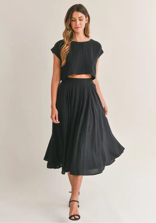 Birdie Crop Top & Midi Flare Skirt Set