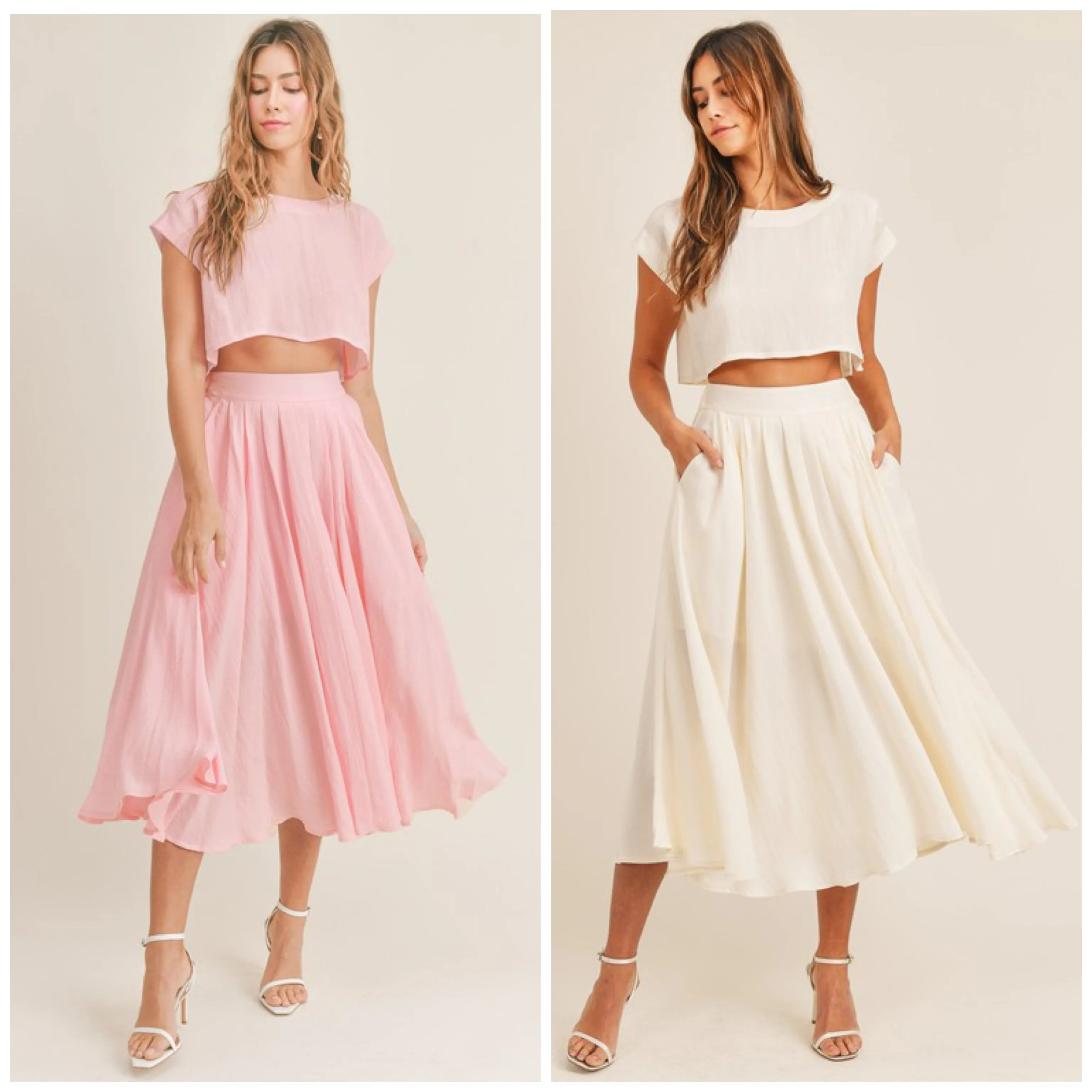 Birdie Crop Top & Midi Flare Skirt Set