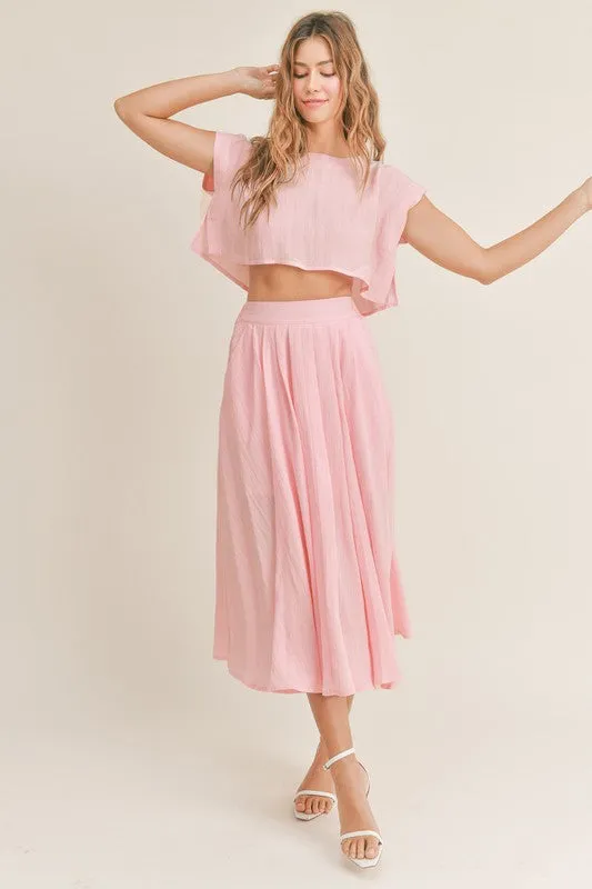 Birdie Crop Top & Midi Flare Skirt Set