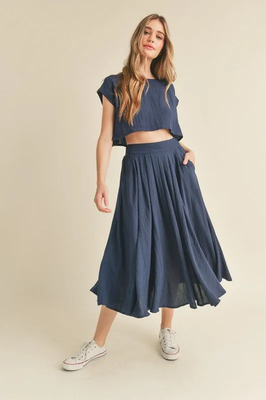 Birdie Crop Top & Midi Flare Skirt Set