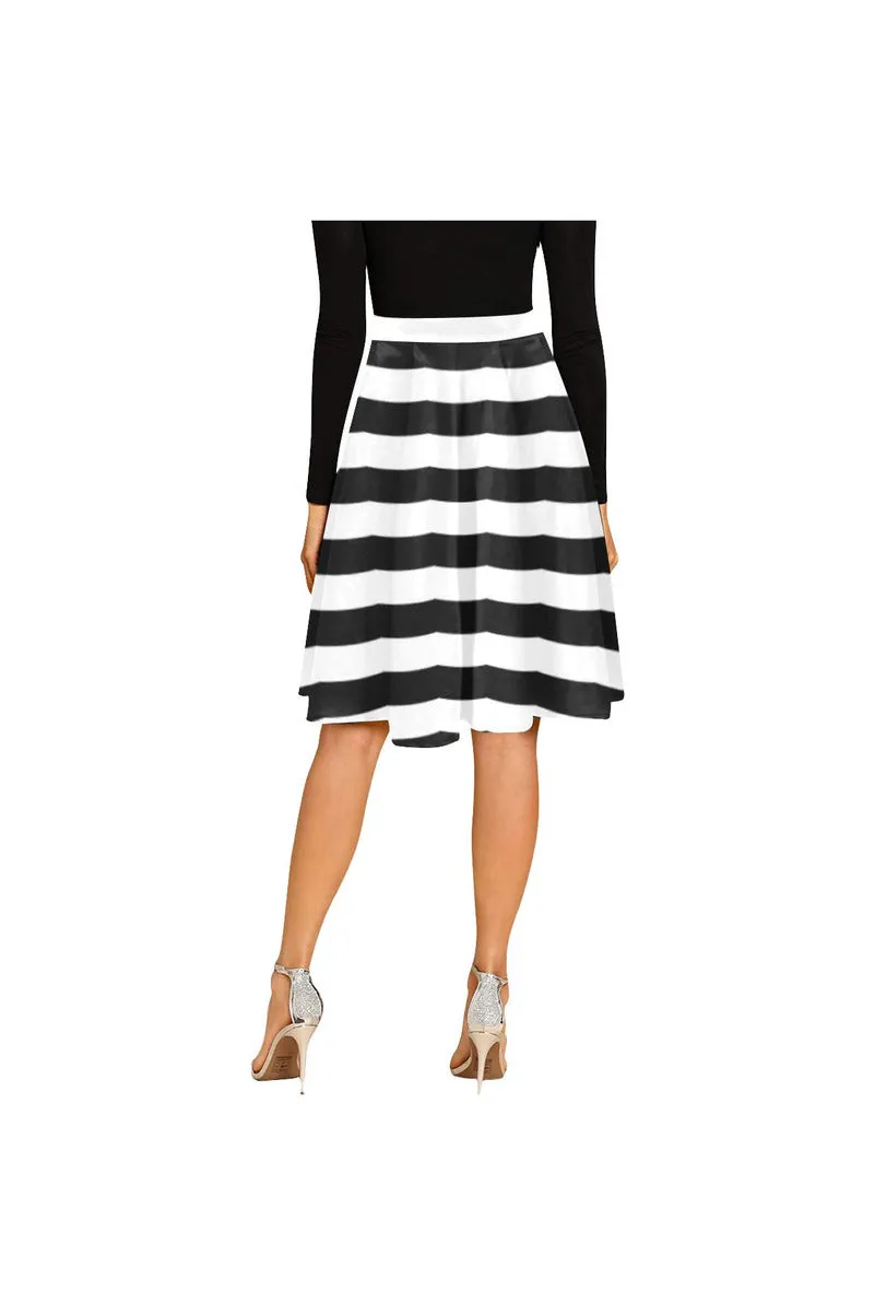 Black and White Striped Melete Pleated Midi Skirt