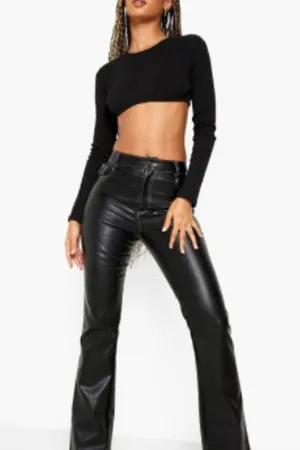 Black Poly Long Sleeve Crop Top