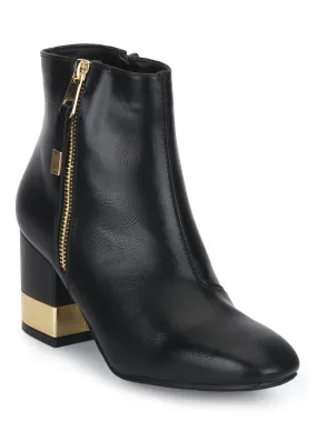 Black PU Golden Heel Side Zipper Ankle Boots