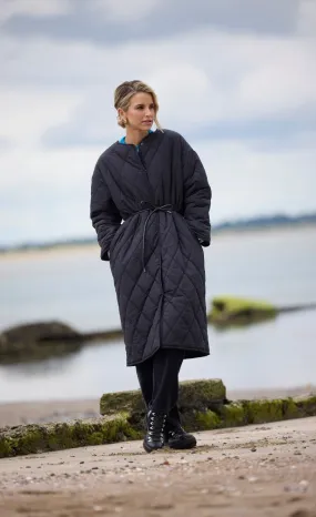 Black Quilted Belted Coat by Vogue Williams