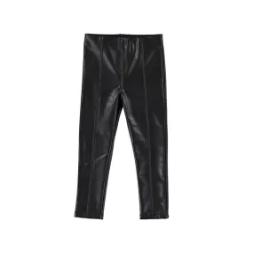 Black Synthetic Leather Girl’s Leggings  - Select Size