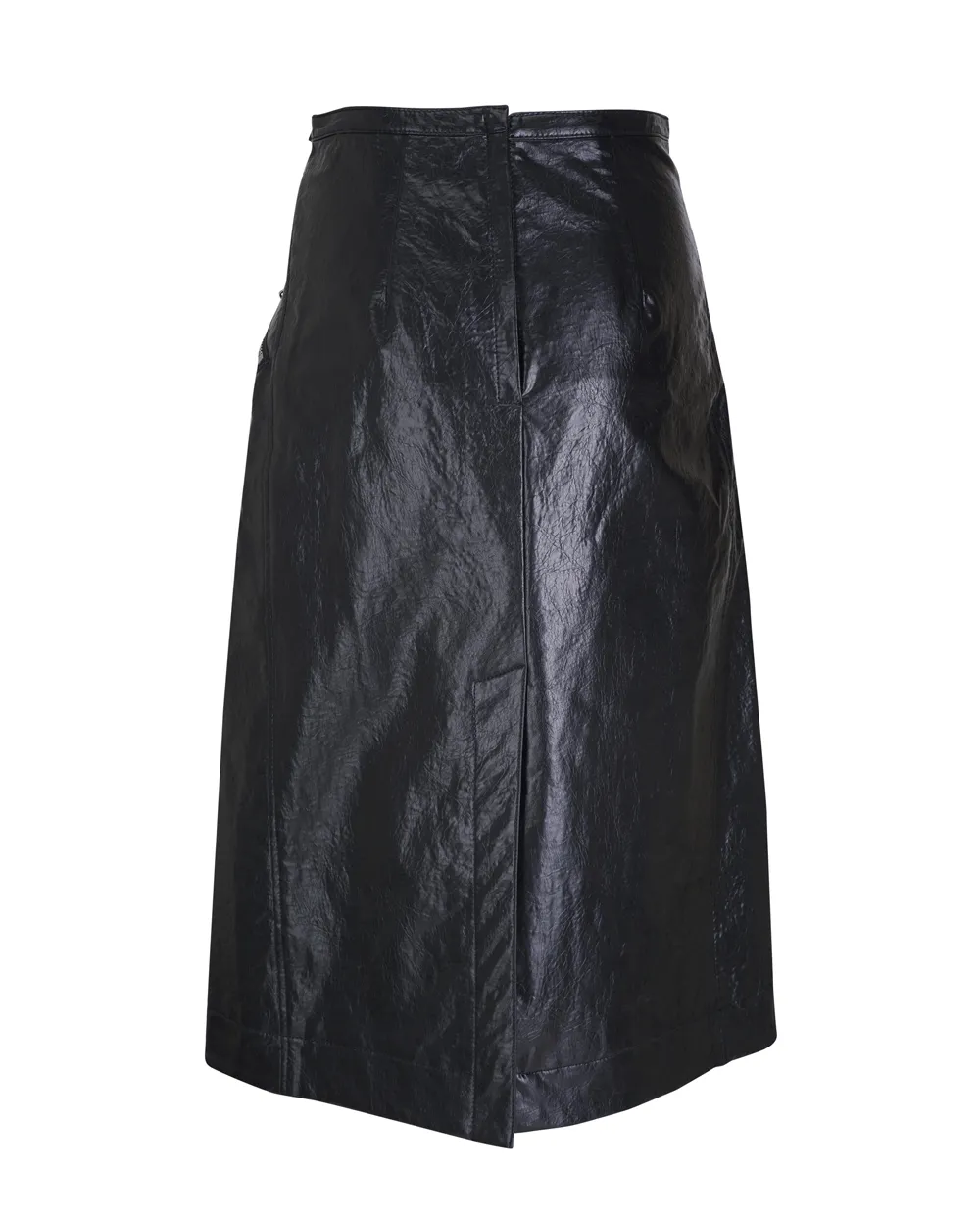 Black Textured Faux Leather Wrap Skirt