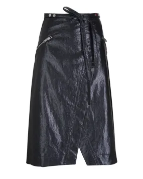 Black Textured Faux Leather Wrap Skirt