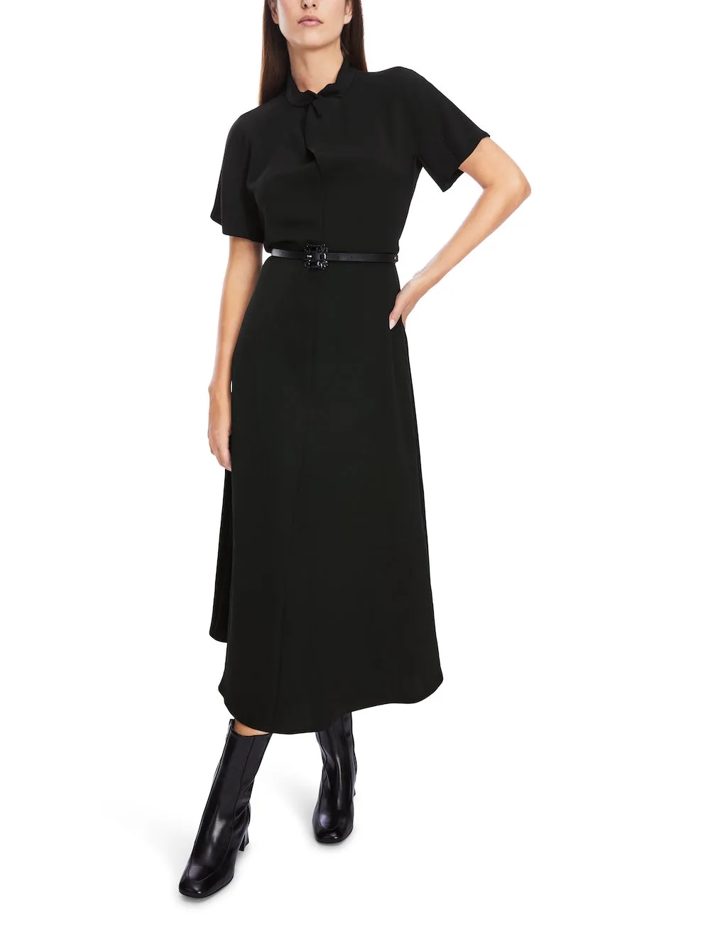 Black Twist Neck A-Line Midi Dress