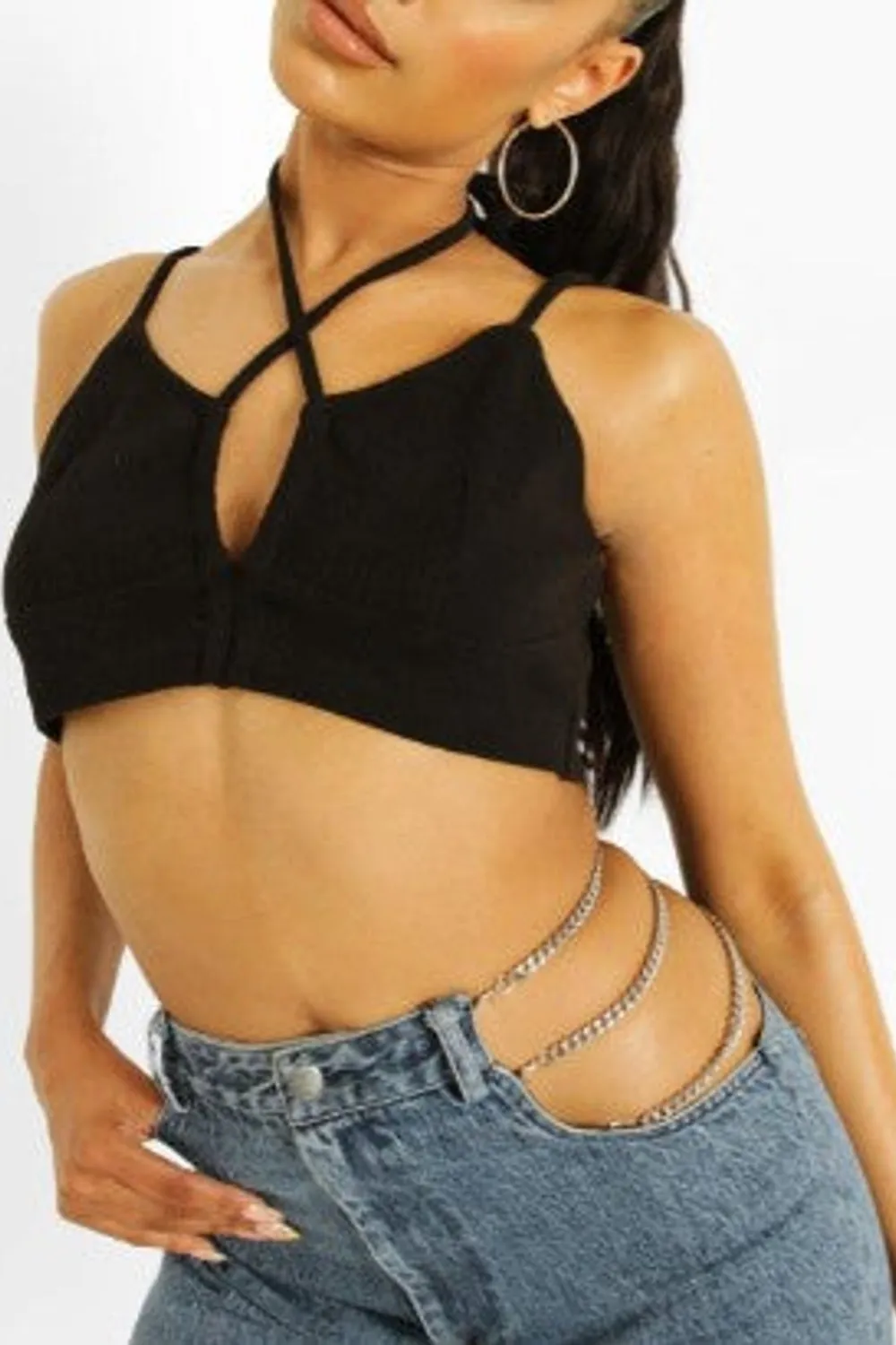 Black V Front Strappy Bralet