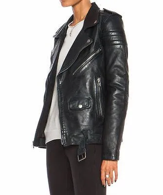 Black Women's Slim Fit Biker Style Real Leather Jacket