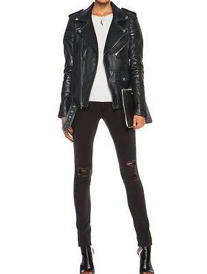 Black Women's Slim Fit Biker Style Real Leather Jacket