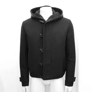 Black Wool Duffle Coat With Horn Toggles