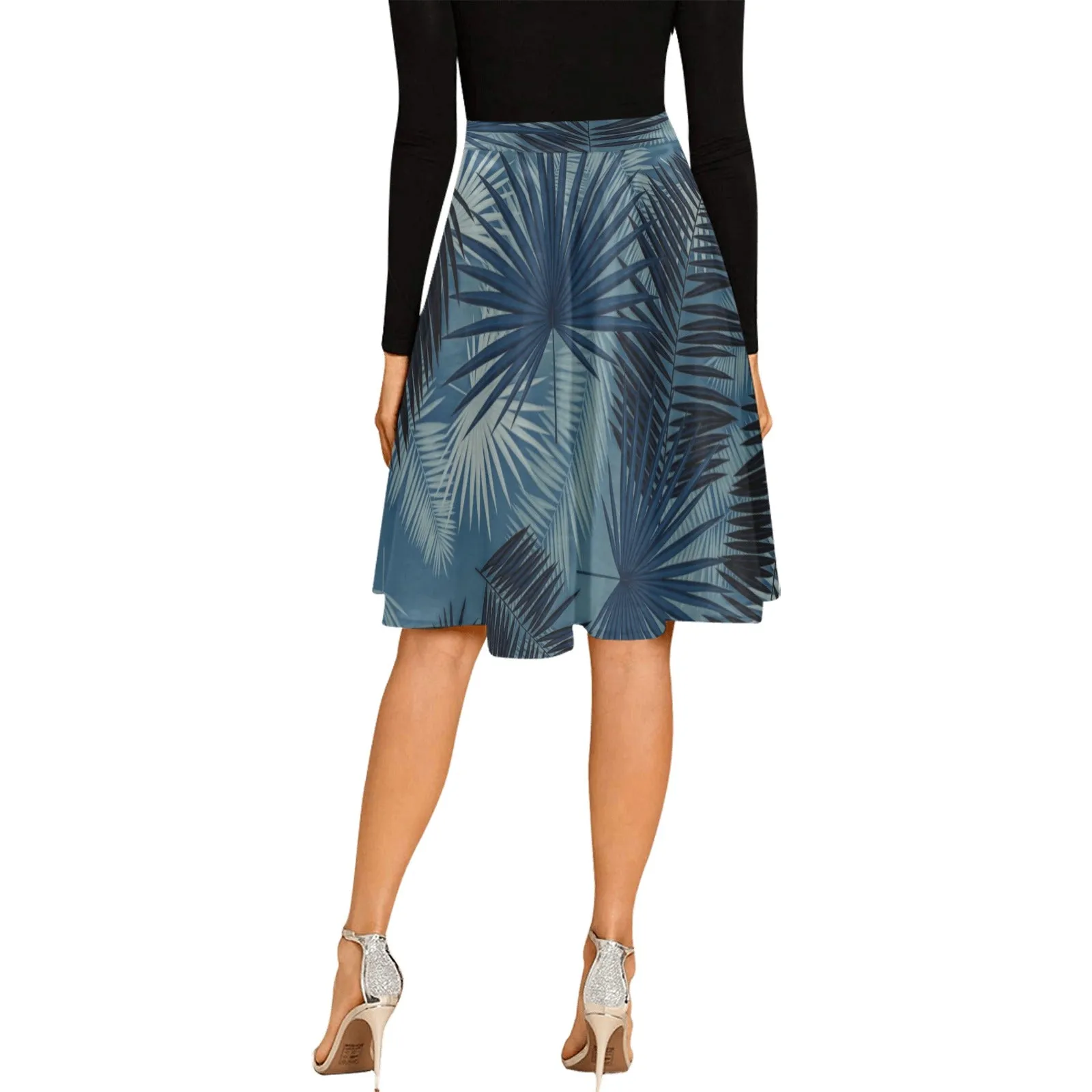 bluish gray palms Melete Pleated Midi Skirt (Model D15)