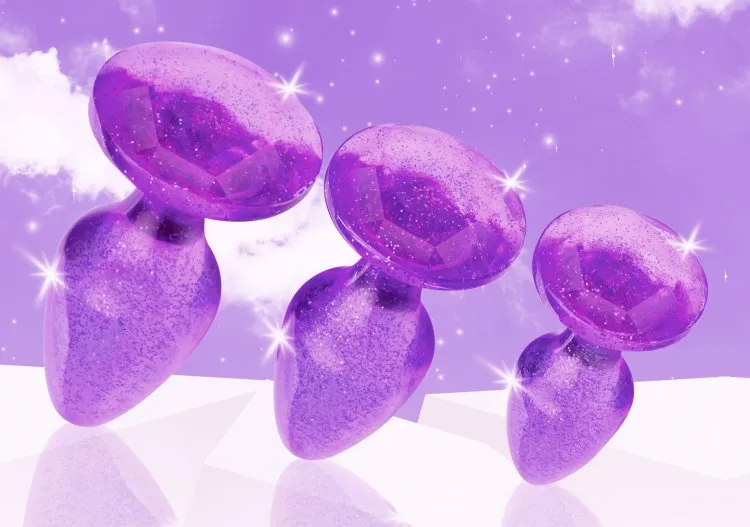 Booty Sparks Glitter Gem Anal Plug Set - Purple