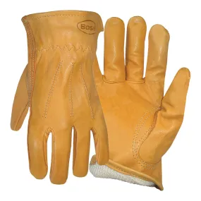 BOSS 6133L Driver Gloves, L, Keystone Thumb, Open, Shirred Elastic Back Cuff, Cowhide Leather, Gold