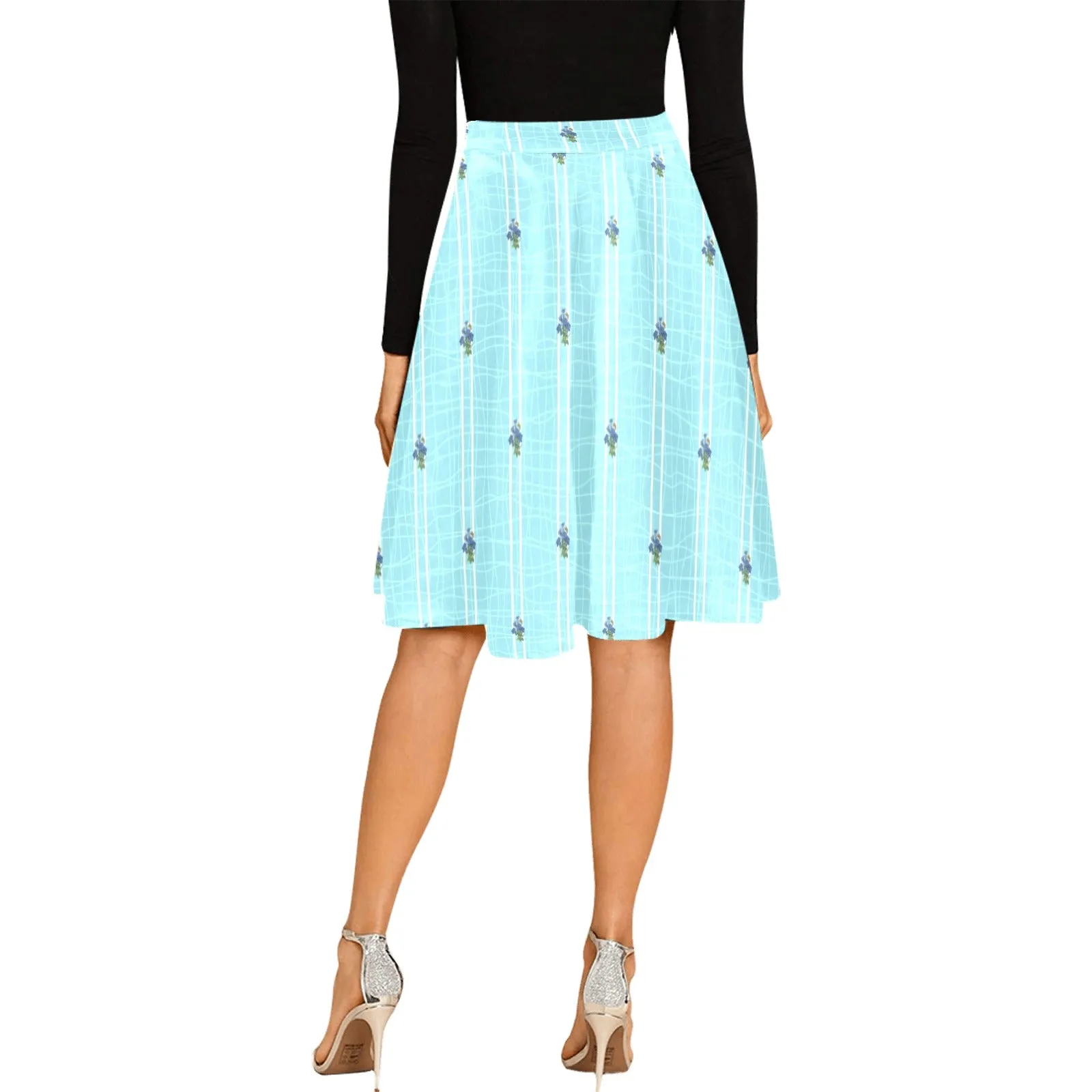 bouquet striped blue print Melete Pleated Midi Skirt (Model D15)