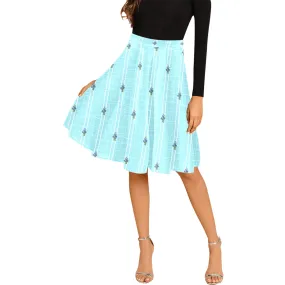 bouquet striped blue print Melete Pleated Midi Skirt (Model D15)