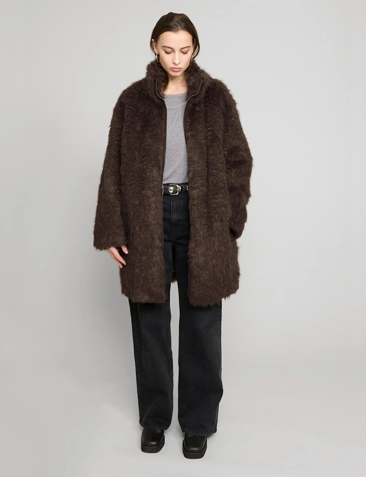 Brown  Faux Fur Coat