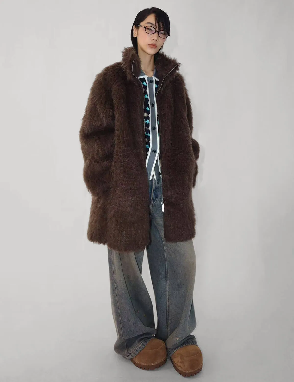 Brown  Faux Fur Coat