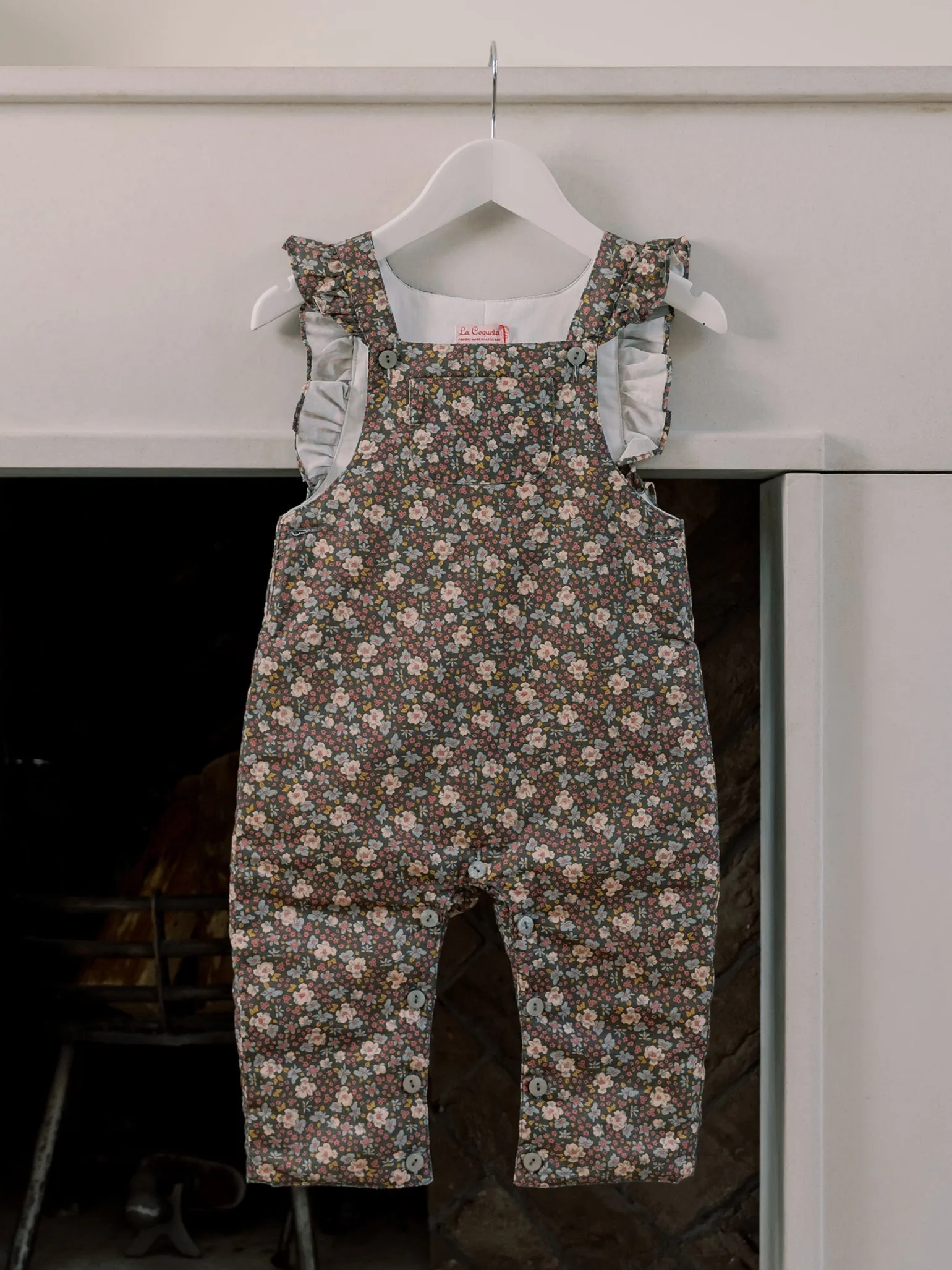 Brown Floral Delphina Baby Girl Dungarees