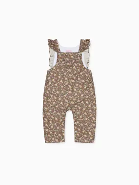 Brown Floral Delphina Baby Girl Dungarees